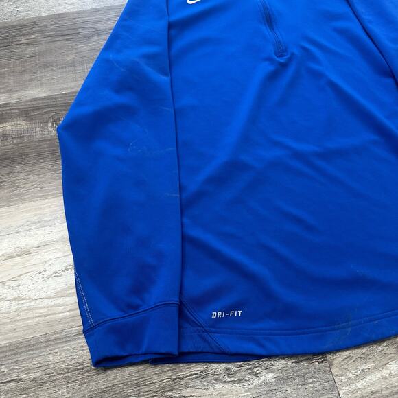 Nike Dri Fit Blue White Men Large 1/4 Zip Pullover Mini Swoosh Sporty Sweatshirt - Picture 3 of 10